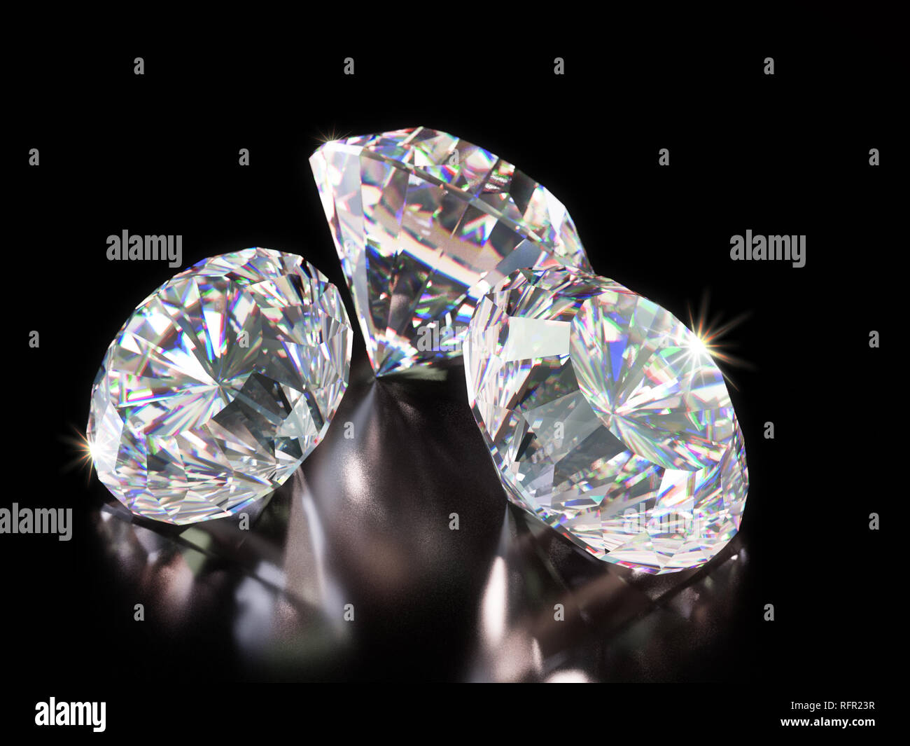 3D render of shiny cut diamonds on black background Stock Photo - Alamy