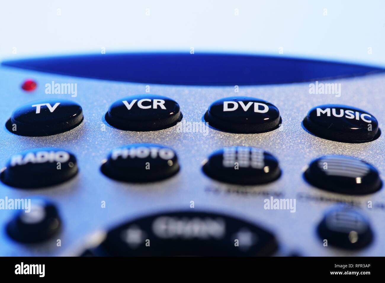 Remote control for TV, DVD and VCR player, radio, music Stock Photo