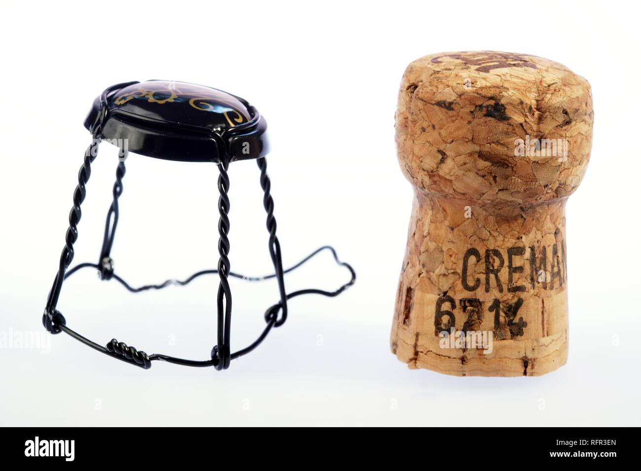 Cork for sparkling wine bottle with wire seal Stock Photo Alamy