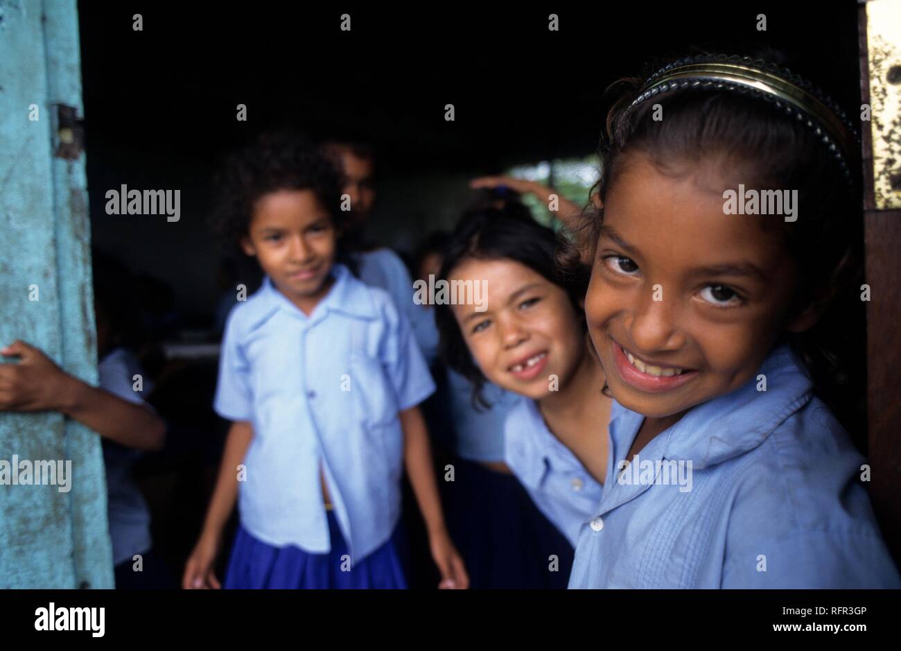 Schoolgirls, Palacios, Moskitia, eastern Caribbean coast, Honduras Stock Photo