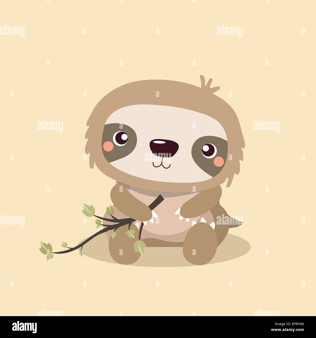 cute sloth on pastel background. Stock Vector