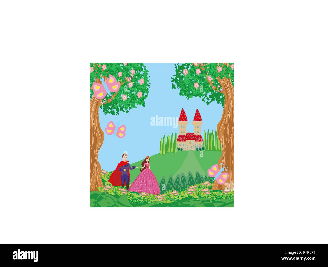 The princess and the prince in a beautiful garden Stock Vector Image ...