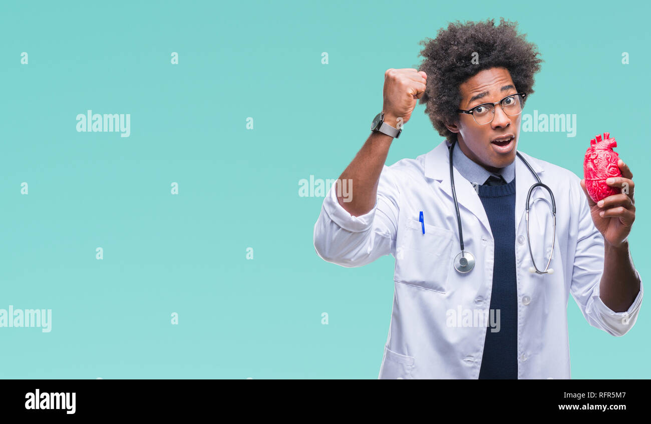 Afro american cardiologist doctor man over isolated background annoyed ...