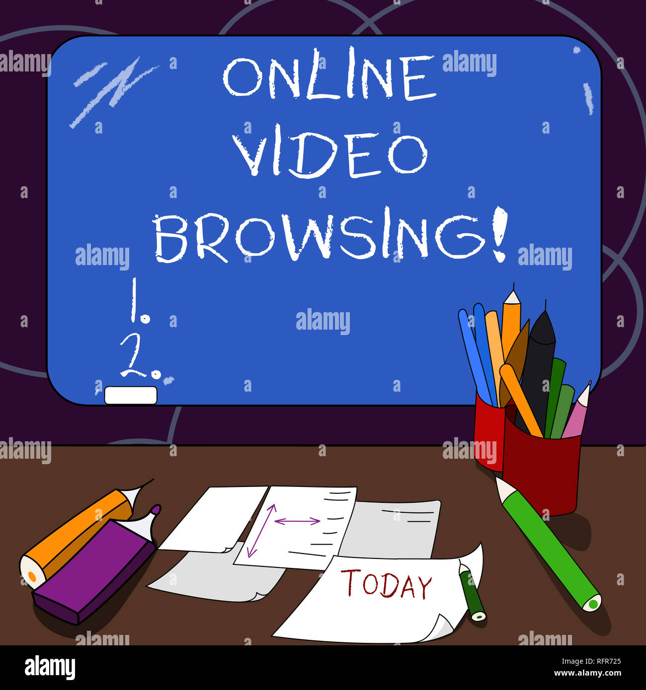 Handwriting Text Online Video Browsing Concept Meaning Interactive Process Of Skimming Through Video Content Mounted Blank Color Blackboard With Chal Stock Photo Alamy