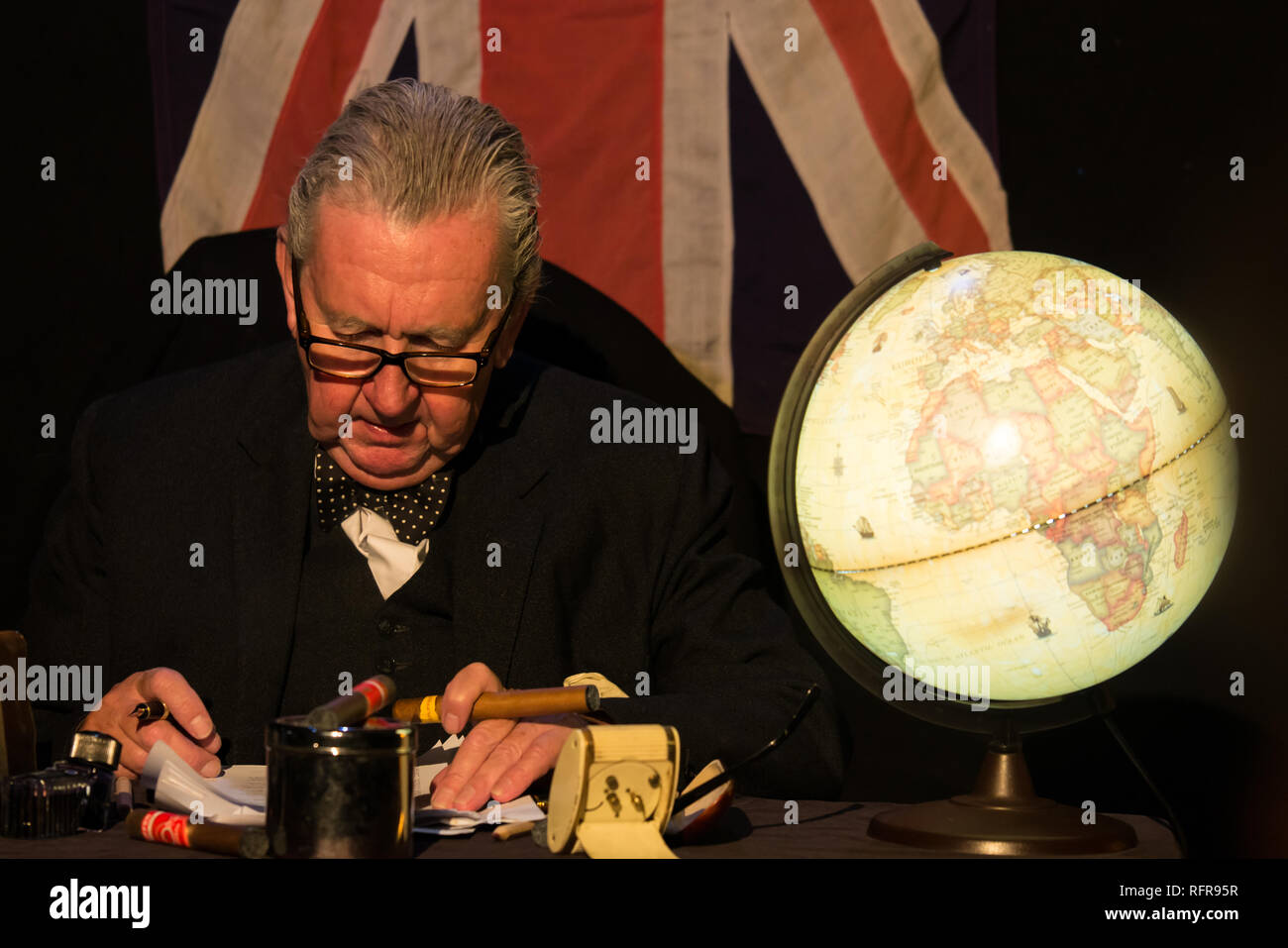 Edinburgh, Scotland, United Kingdom, August 2017.  Pip Utton, versatile actor and Fringe Festival regular, in solo performance as Winston Churchill Stock Photo