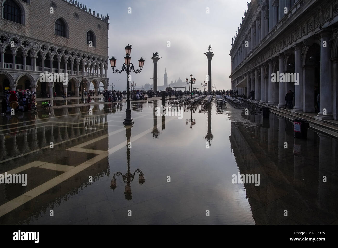 San Marco Square, Piazzetta di San Marco, flooded during the Acqua alta Stock Photo