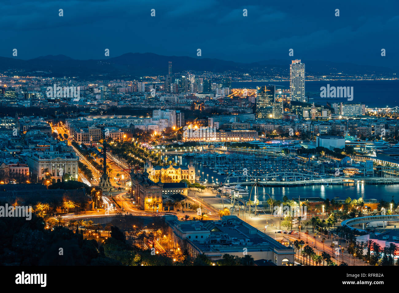 Night Cityscape View Of Barcelona From Jardins Del Mirador On Montju c night-cityscape-view-of-barcelona-from-jardins-del-mirador-on-montju-c