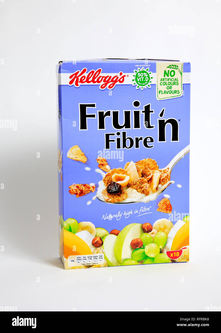 A packet of Kellog's Fruit 'n Fibre breakfast cereal. Stock Photo