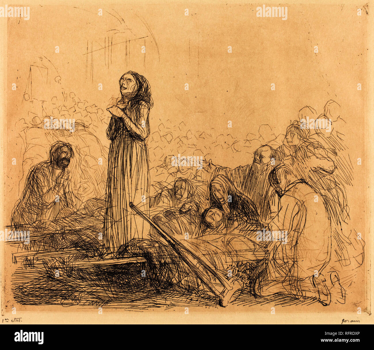 Lourdes, the Miracle (first plate). Dated: 1912/1913. Medium: etching in dark brown ink. Museum: National Gallery of Art, Washington DC. Author: FORAIN, JEAN LOUIS. Stock Photo