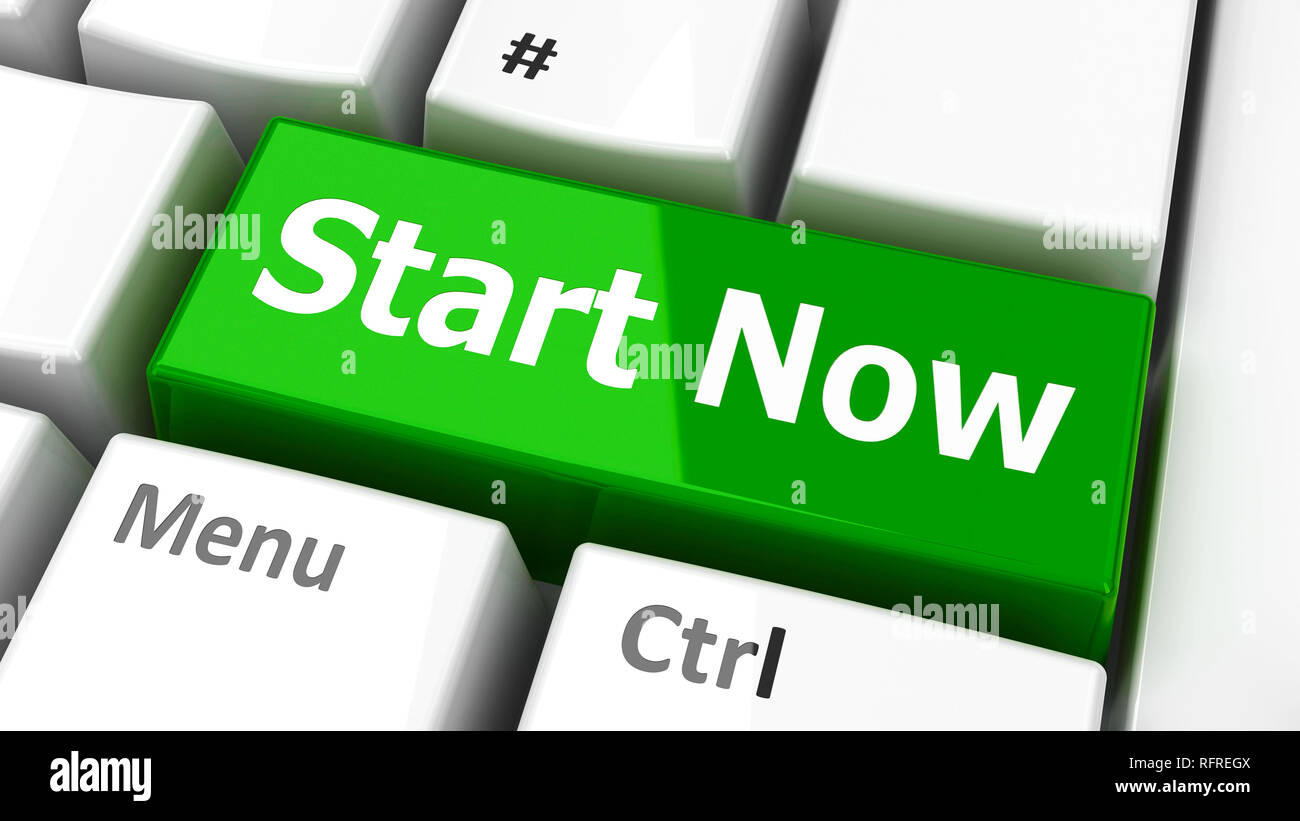 "Start Now" key on the computer keyboard - call to action, three-dimensional rendering, 3D illustration Stock Photo