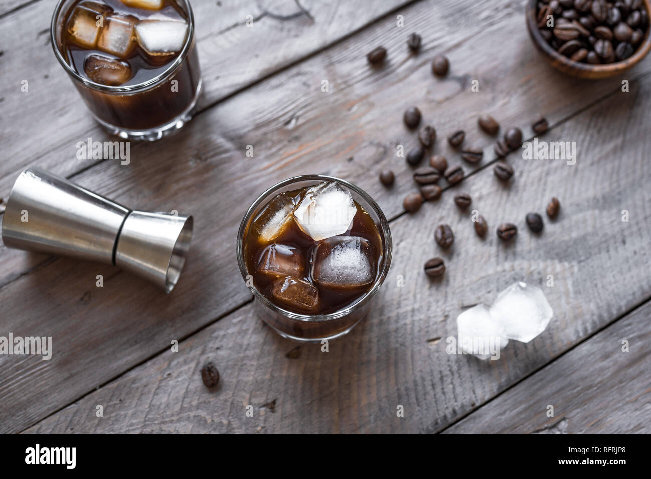 Black Russian Cocktail with Vodka and Coffee Liquor. Homemade Alcohol Boozy Black Russian drink