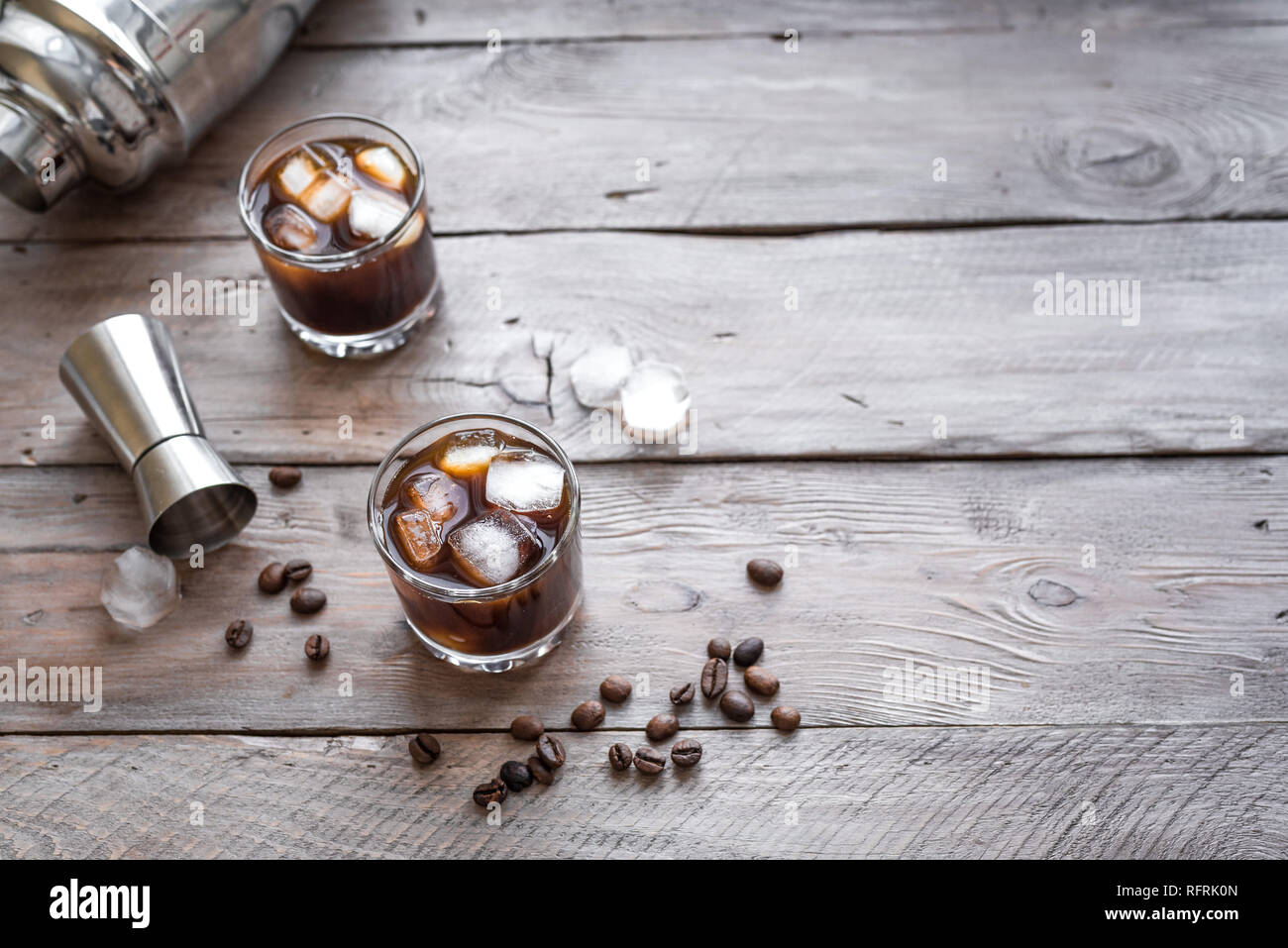 Black Russian Cocktail with Vodka and Coffee Liquor. Homemade Alcohol Boozy Black Russian drink