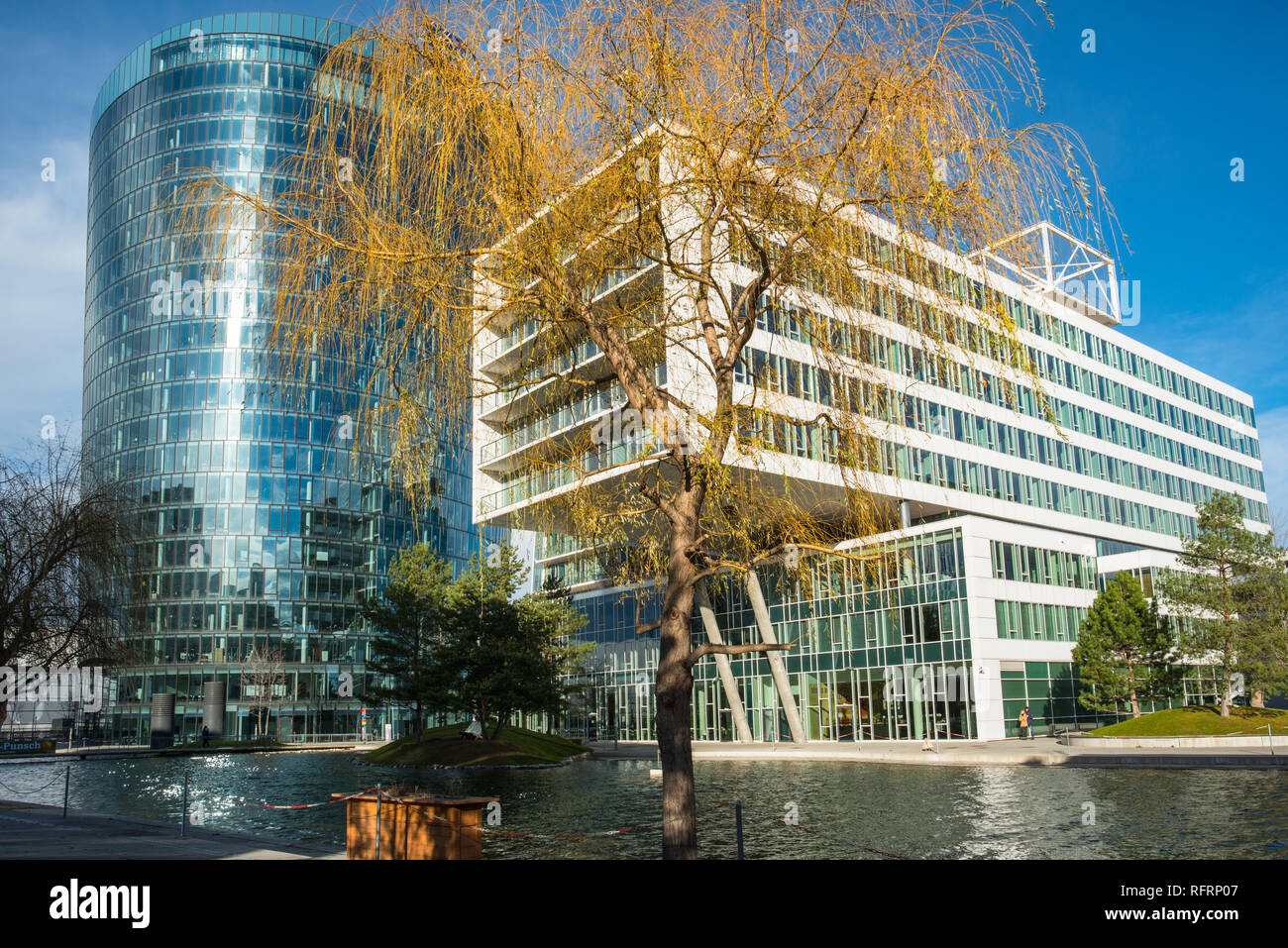 ''Viertel Zwei'' modern business and residential district with OMV building. Vienna, Austria. Stock Photo