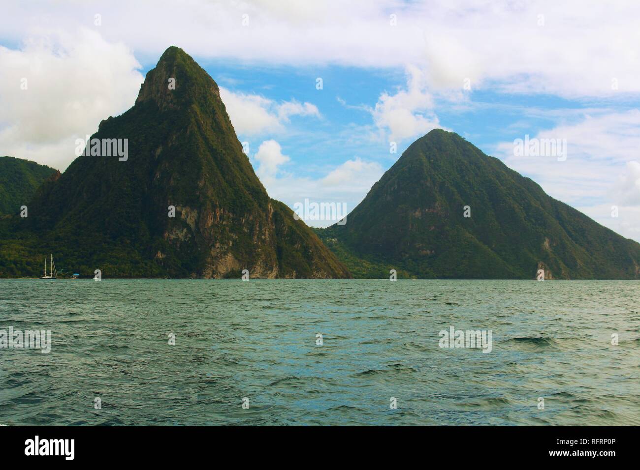 The famous Pitons mountains on the Caribbean island of St Lucia Stock