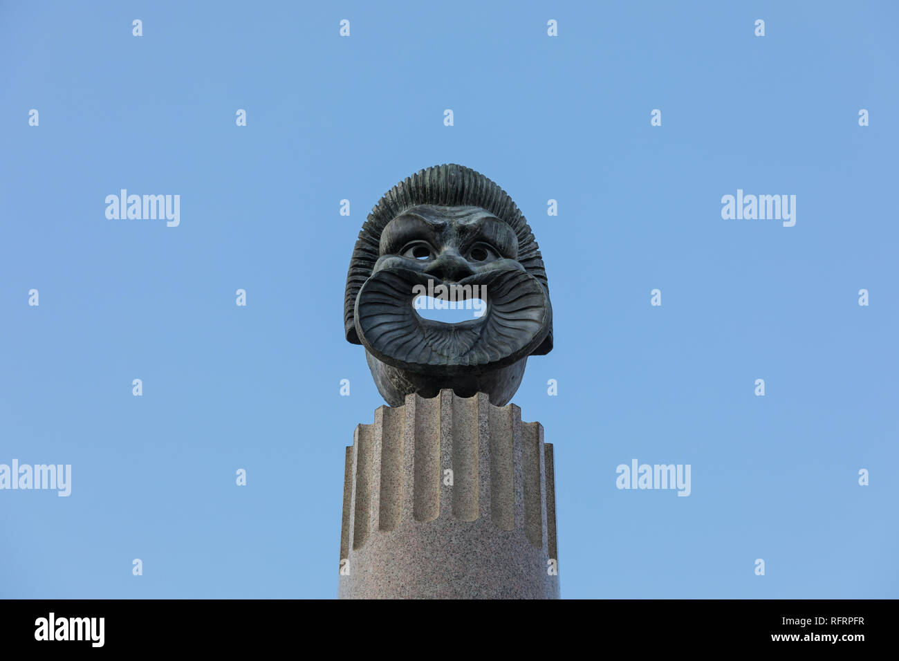 Comedy mask, part of the Adelaide Ristori monument - Cividale del Friuli, Italy Stock Photo