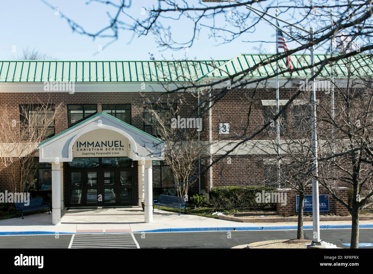 A view outside of the Immanuel Christian School in Springfield, Virginia, on January 21, 2019. Karen Pence, the wife of Vice President Mike Pence, tea Stock Photo