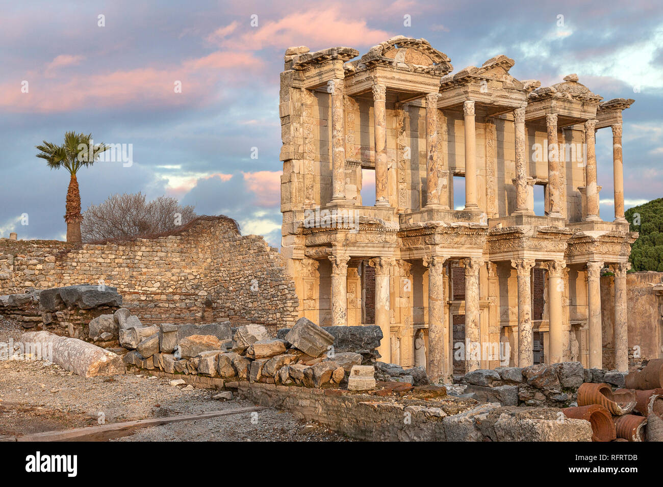 Celsus library in the Roman ruins of Ephesus in Turkey Stock Photo