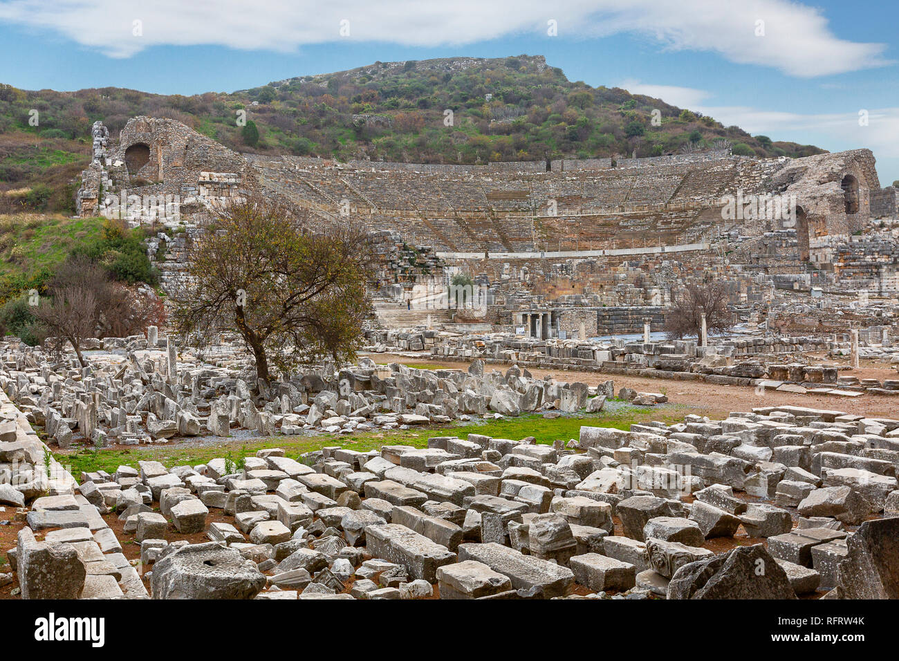 Amphitheatre in the roman ruins of Ephesus, Turkey. Stock Photo