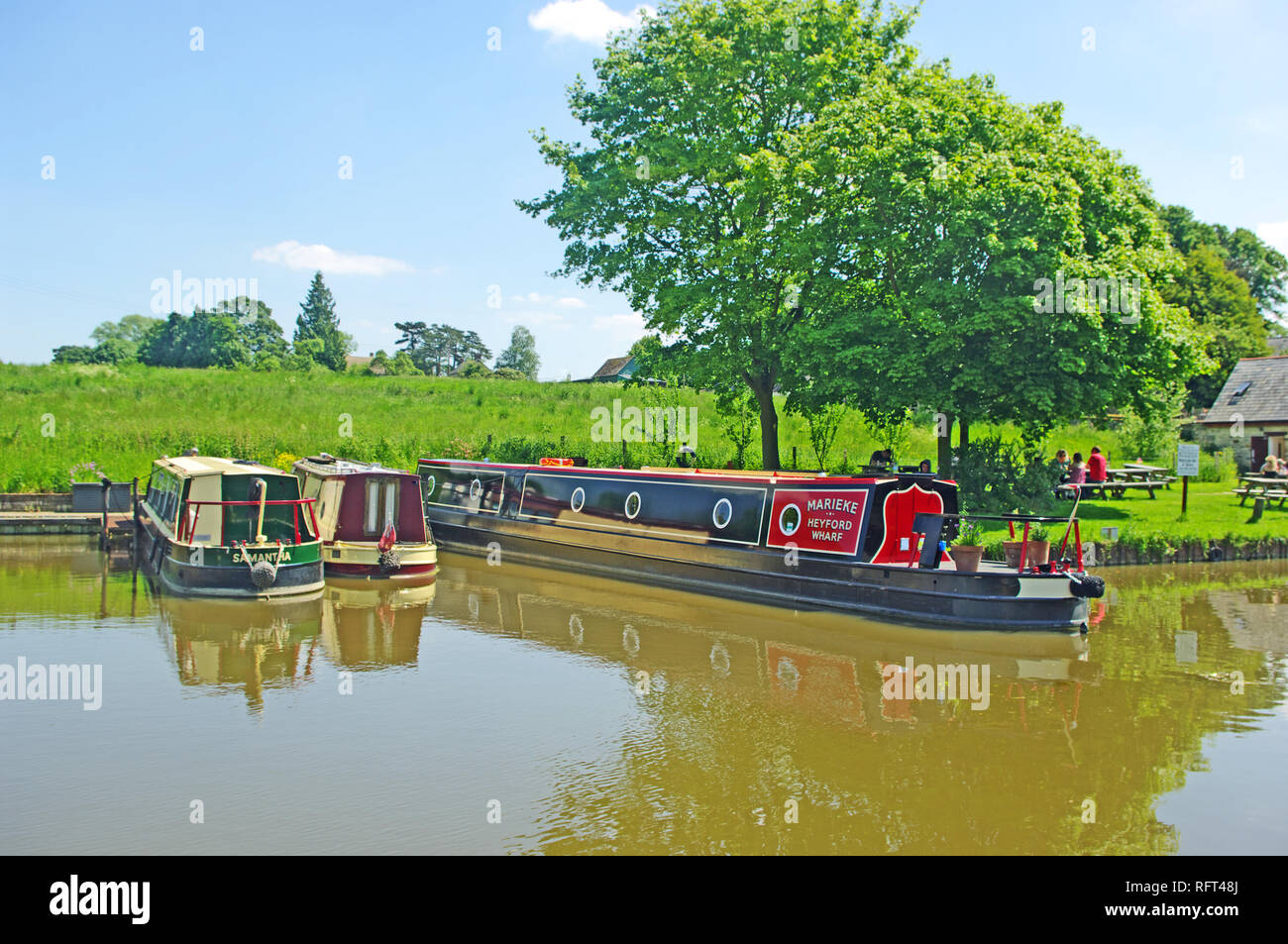 Narrow Boats, Lower Heyford, Wharf, Oxford Canal, Oxfordshire Stock