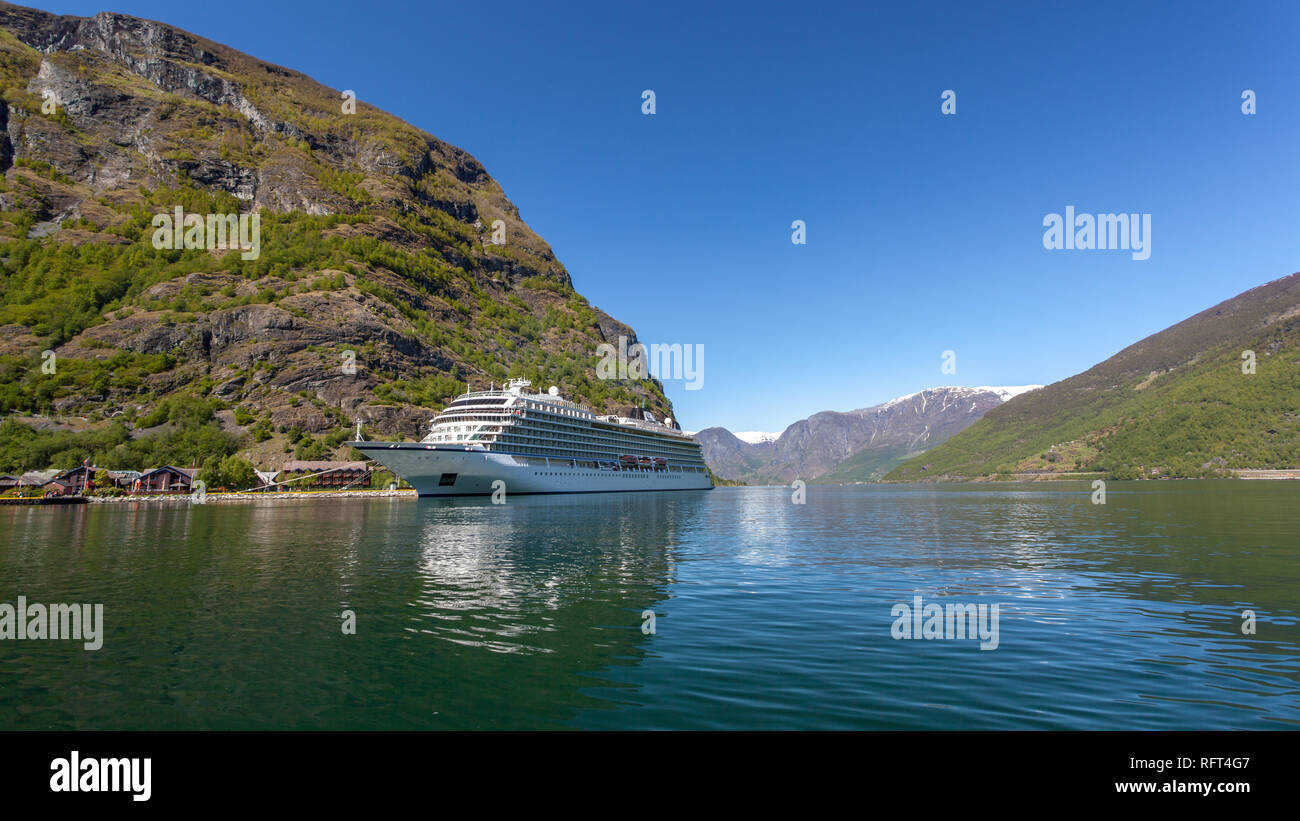 Cruise ship in Aurlandsfjord, Flam, Norway Stock Photo