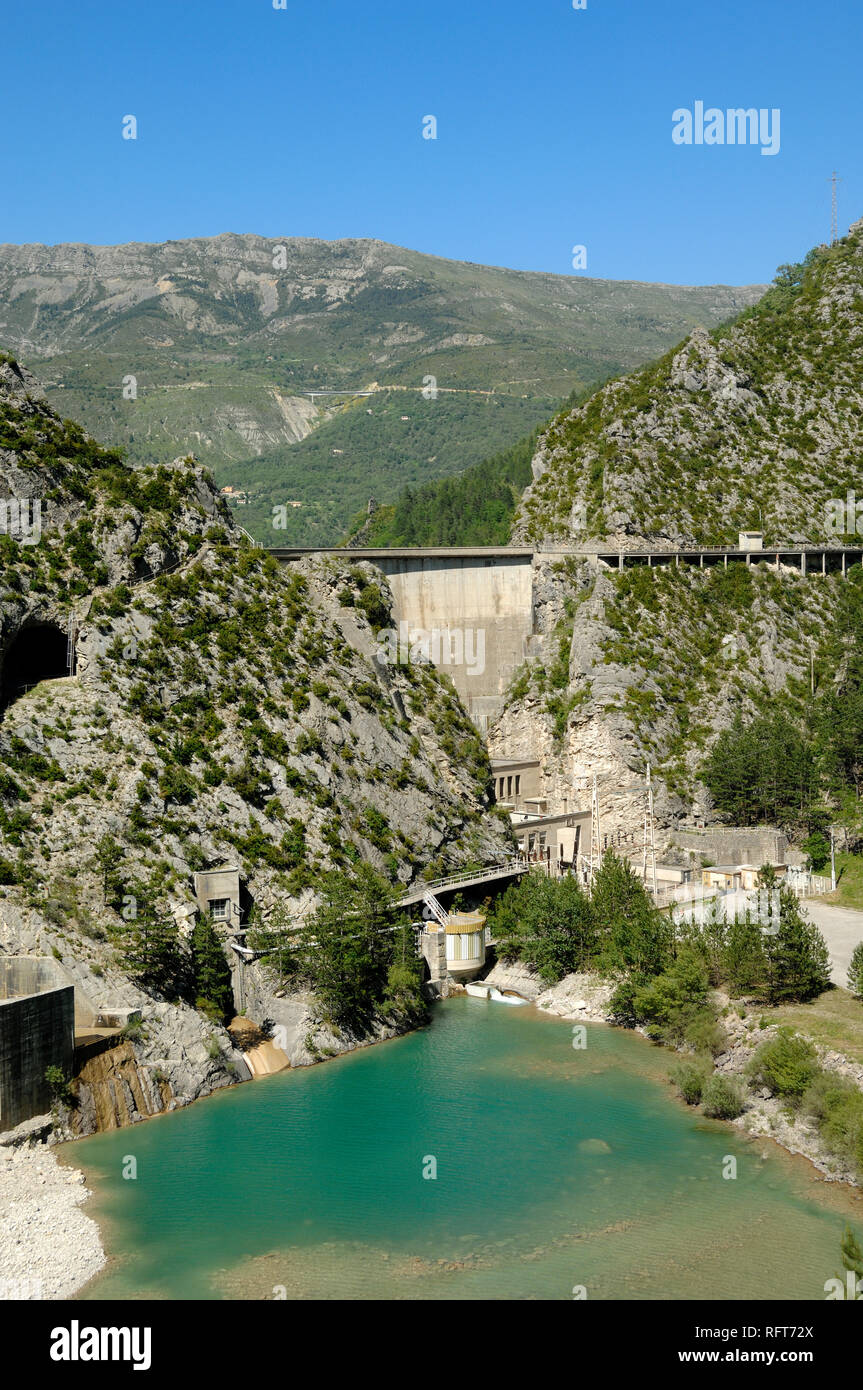 Chaudanne Barrage Damming the Chaudanne Lake in the Verdon Gorge and Valley, near Castellane, Alpes-de-Haute-Provence Provence France Stock Photo