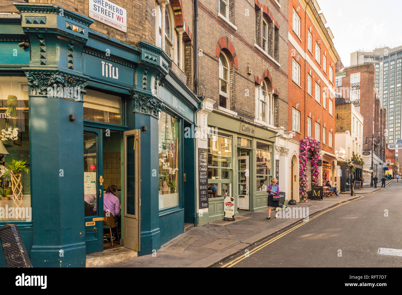 A street scene in Shepherd Market in Mayfair, London, England, United