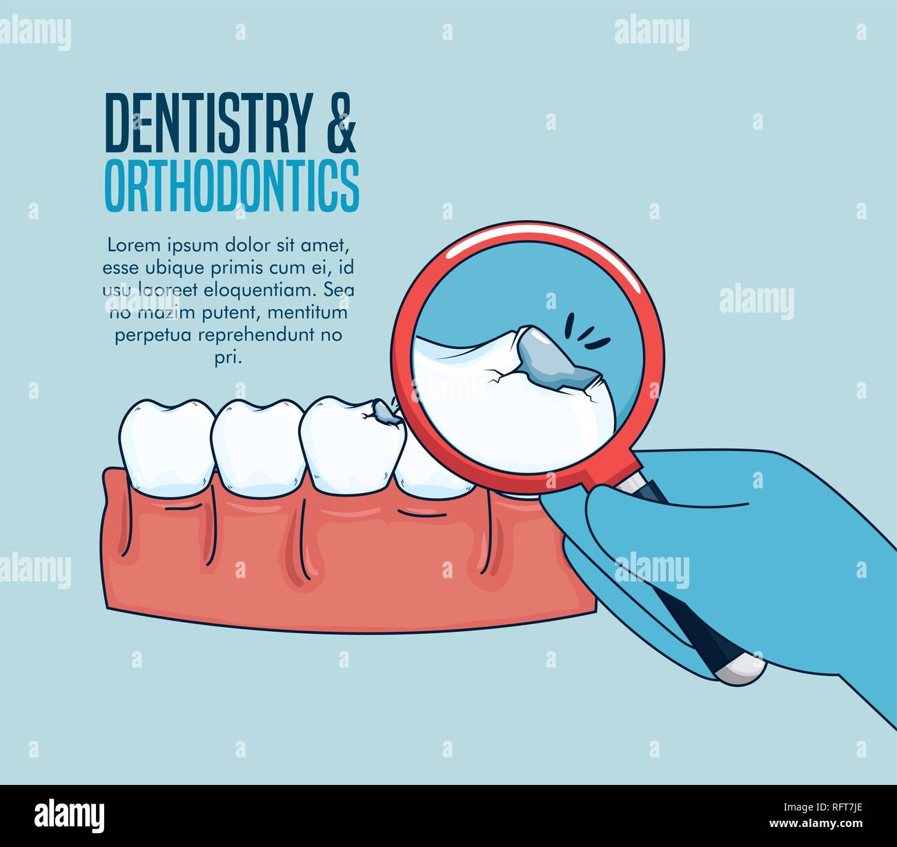 teeth medicine treatment and magnifying glass Stock Vector Image & Art ...