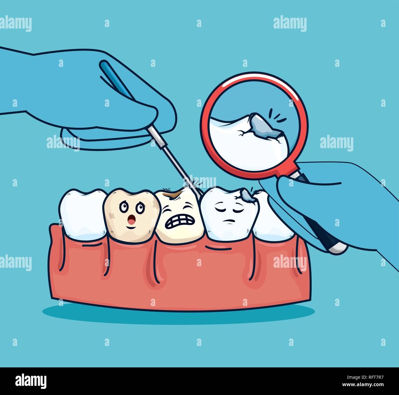 teeth healthcare treatment and magnifying glass Stock Vector Image ...