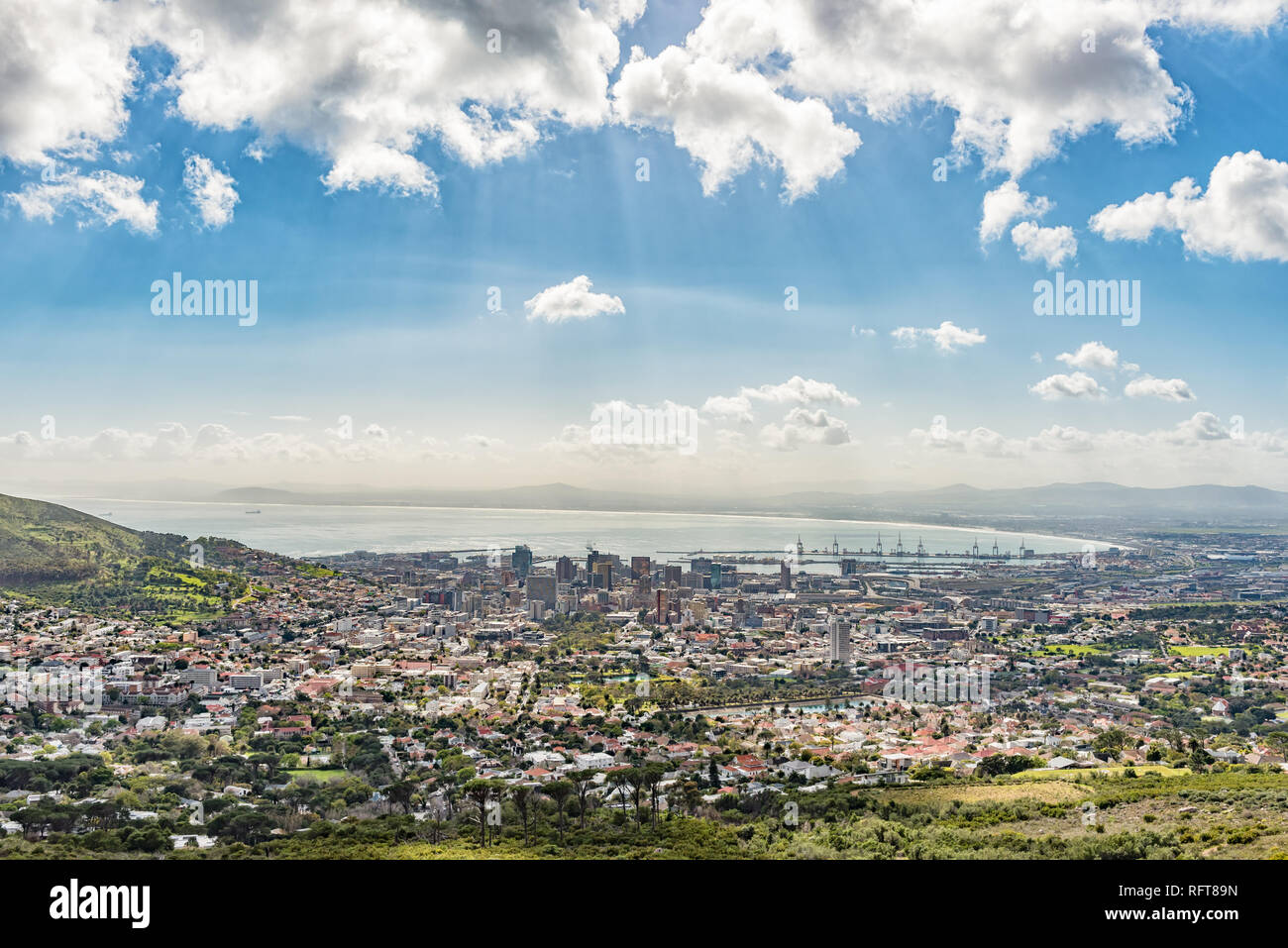 CAPE TOWN, SOUTH AFRICA, AUGUST 17, 2018: View of the central business district, harbor and residential areas of Cape Town as seen from the lower cabl Stock Photo