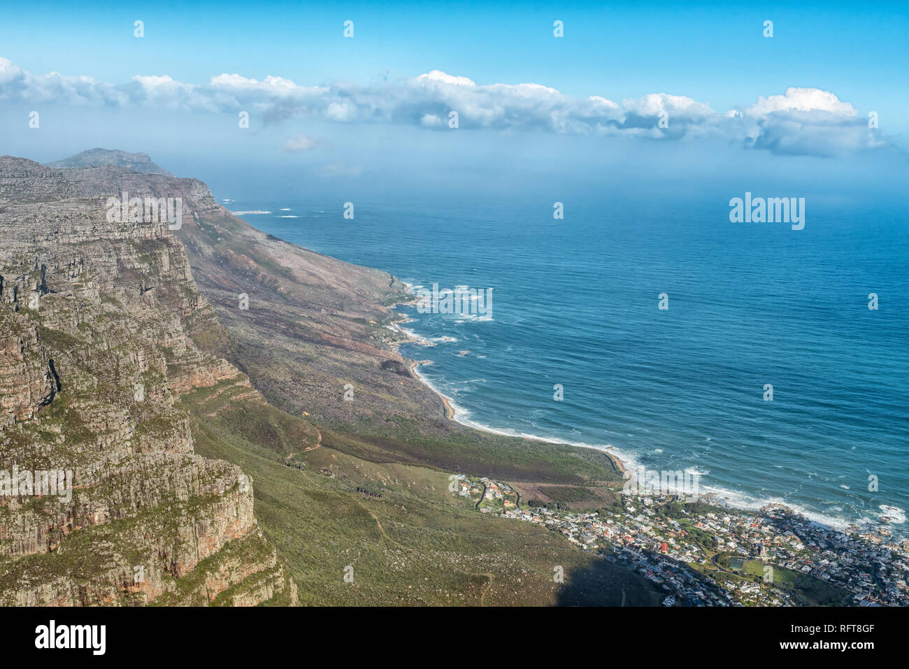 Bakoven and the Twelve Apostles in Cape Town as seen from the upper cable station on Table Mountain Stock Photo