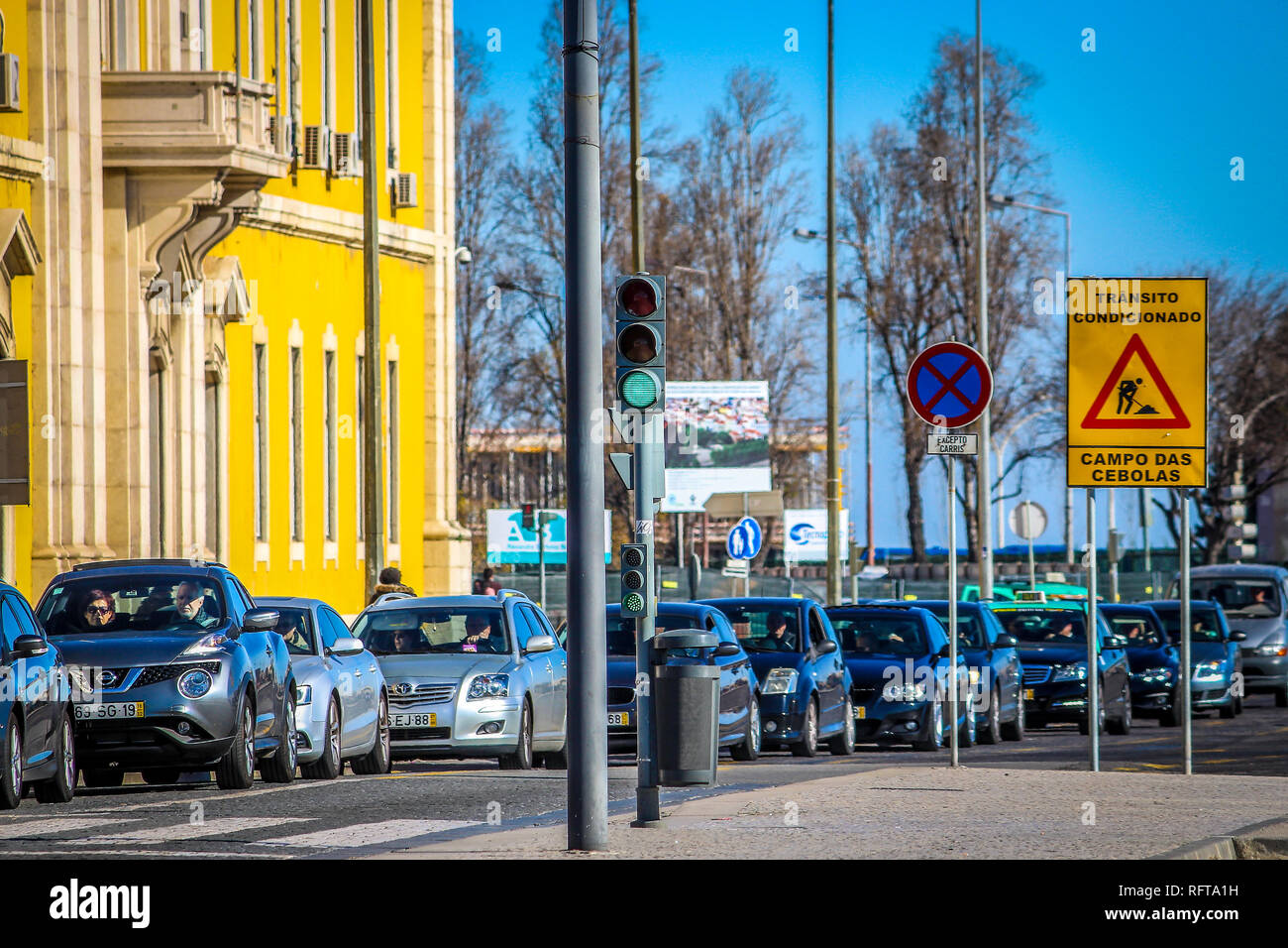 Traffic in Lisbon, cars, green light, Portugal Stock Photo Alamy