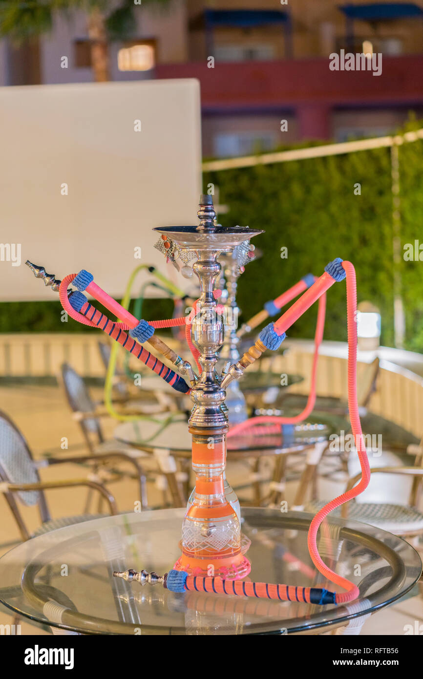 hookah in the restaurant, hookah elements on the background of a blurry