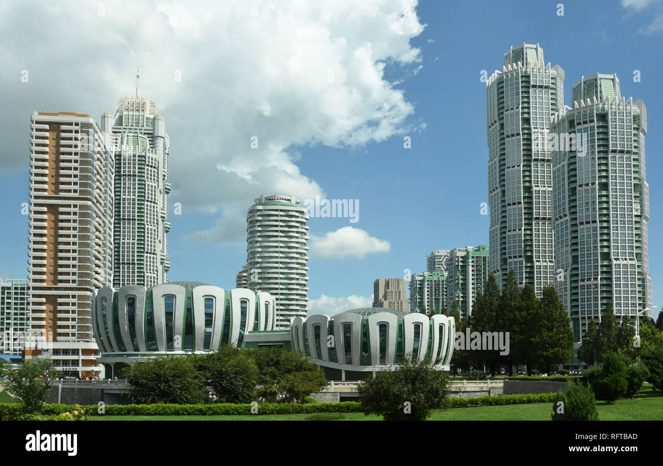 Tower blocks of flats in centre of Pyongyang, North Korea, Asia Stock Photo