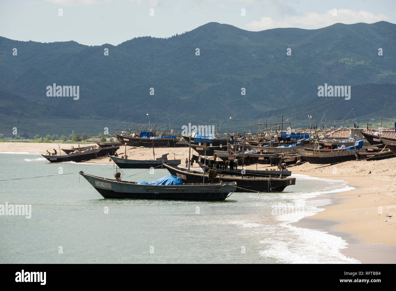 Fishing boats on beach at Yongbun, near Chongjin, Hamgyong Province, North Korea, Asia Stock Photo