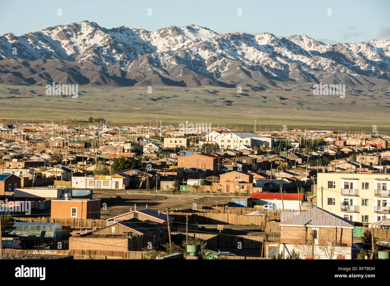 Dalanzagdag city and Gurvan Sayhany Nuruu mountains, Gobi Desert, southern Mongolia, Asia Stock Photo