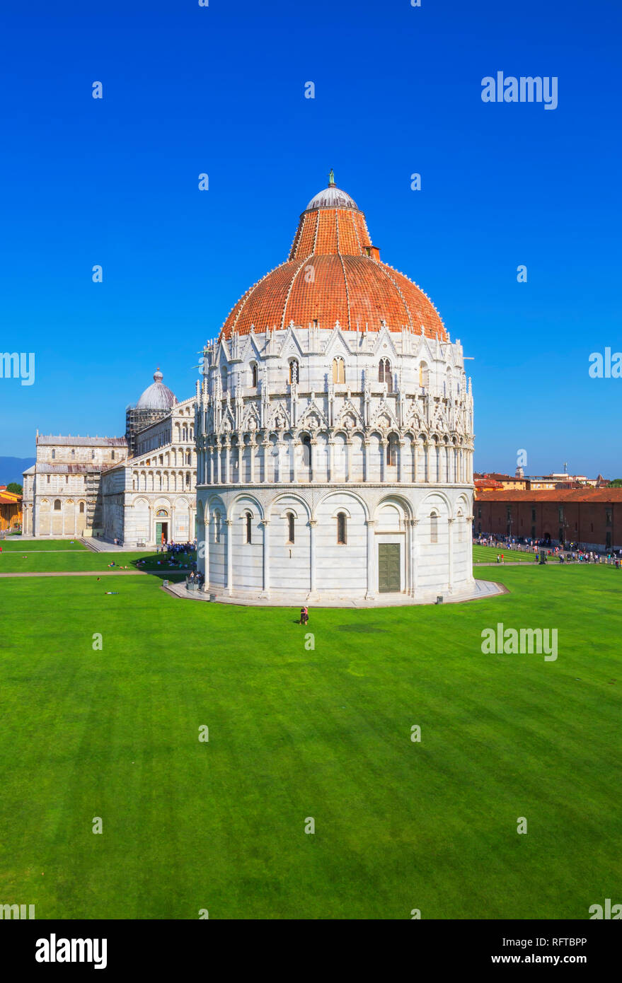 Baptistery and Cathedral view, Campo dei Miracoli, UNESCO World Heritage Site, Pisa, Tuscany, Italy, Europe Stock Photo