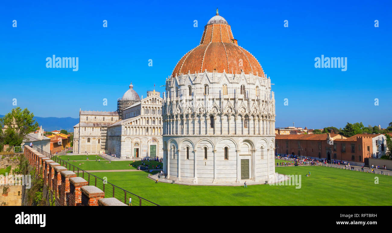 Baptistery and Cathedral view from Pisa defensive walls, UNESCO World Heritage Site, Pisa, Tuscany, Italy, Europe Stock Photo