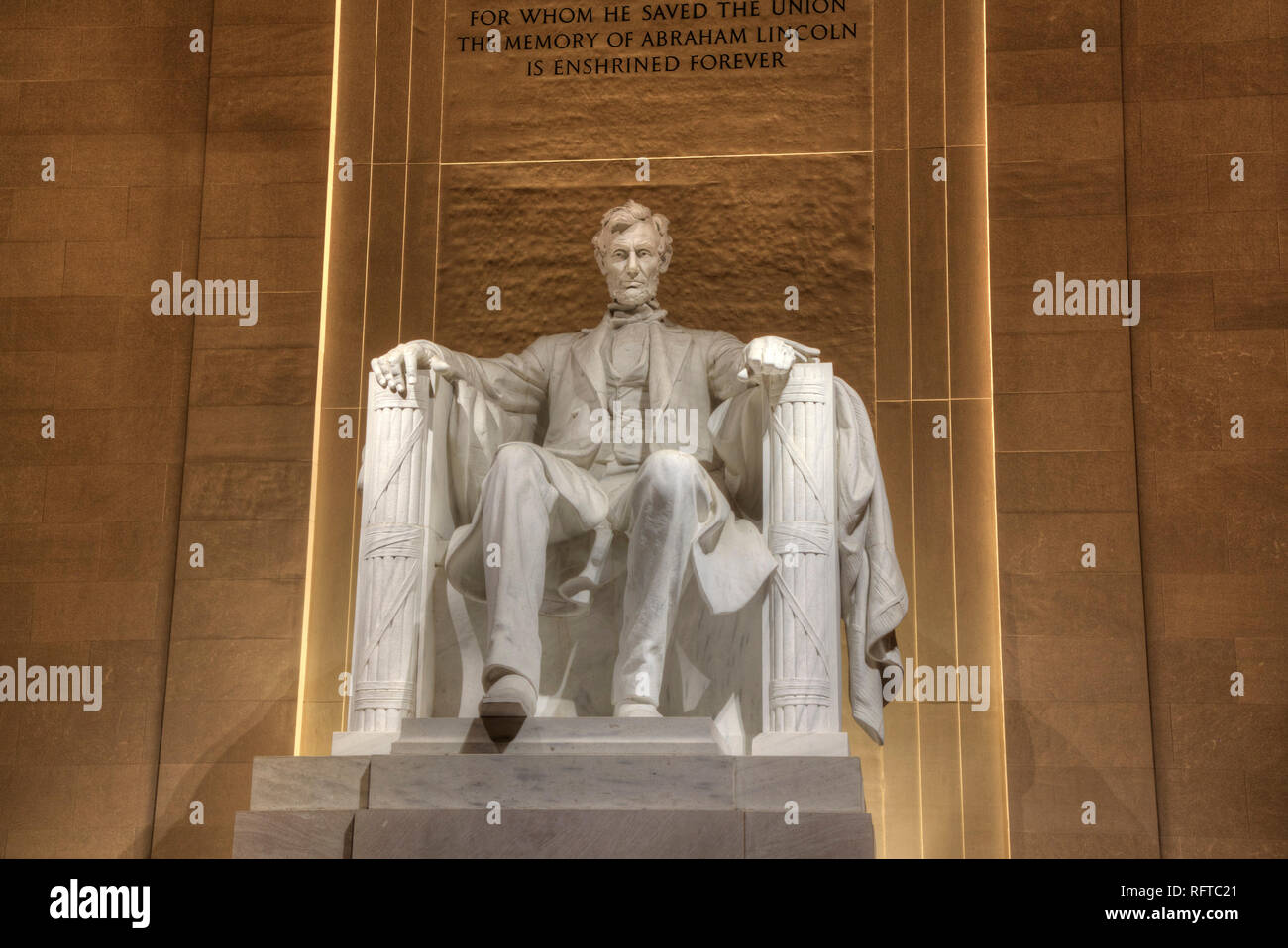 Evening, Statue of Abraham Lincoln, Lincoln Memorial, Washington D.C., United States of America, North America Stock Photo