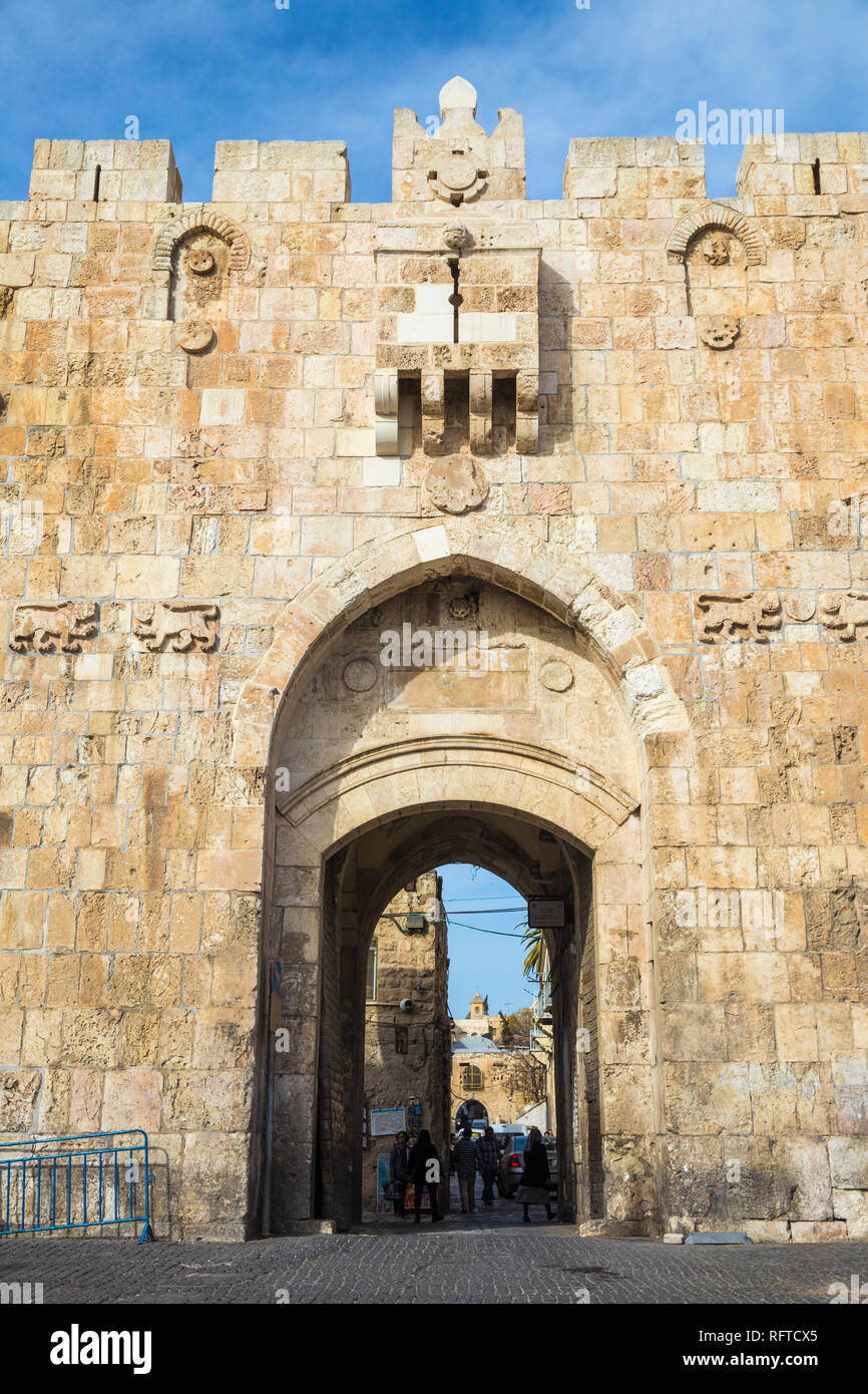 St. Stephen's Gate (The Lion Gate), Old City, UNESCO World Heritage Site, Jerusalem, Israel, Middle East Stock Photo