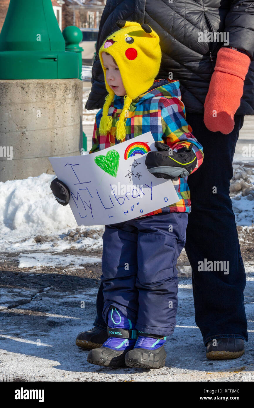 Huntington Woods, Michigan USA - 26 January 2019 - Opponents and supporters of Drag Queen Storytime at the Huntington Woods Public Library rallied outside the suburban Detroit library. A half dozen members of a conservative Christian group, Warriors for Christ, opposed the popular program, while two hundred local residents turned out to support it. Credit: Jim West/Alamy Live News Stock Photo