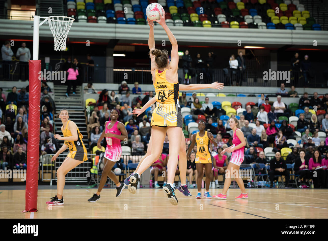 London, UK.  26 January 2019.  London Pulse took on Wasp Netball at the Copperbox, London.  After a tight first half, Wasp Netball ran away with the win. The final result being 50-61 to Wasp Netball. Stock Photo