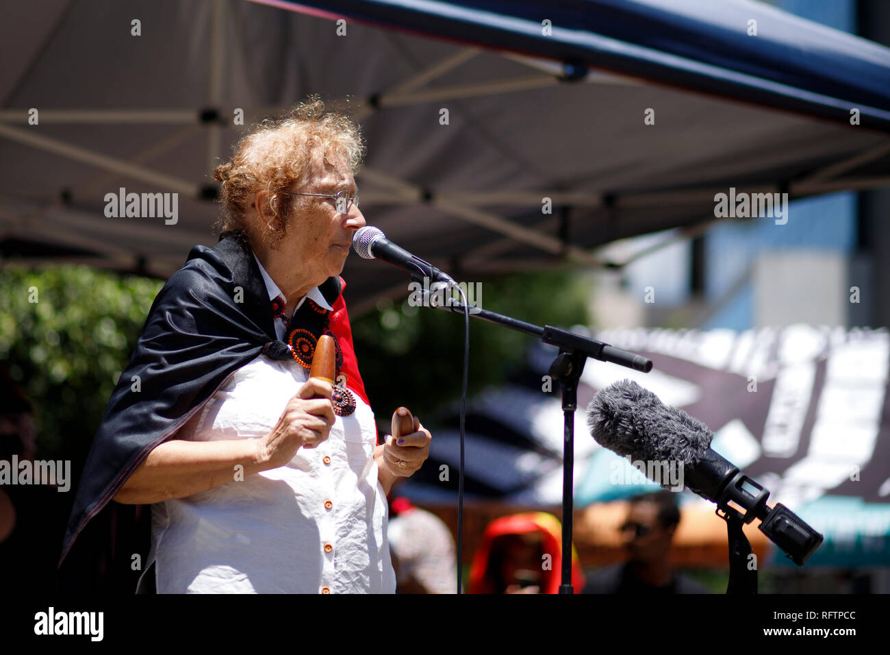 Indigenous activist Glenys Croft was born at the Keppell Islands on the central coast of Queensland, and states that she has been to each rally since they began in the state in the 1970s. On the 26th of January, many Australians celebrate Australia day, but to many indigenous Australian people, it is a day synonymous with decades of systematic abuse and genocide. Several thousand protesters took the streets in Brisbane (known as Meanjin by local indigenous people) to rally for sovereignty rights and date changes. Stock Photo