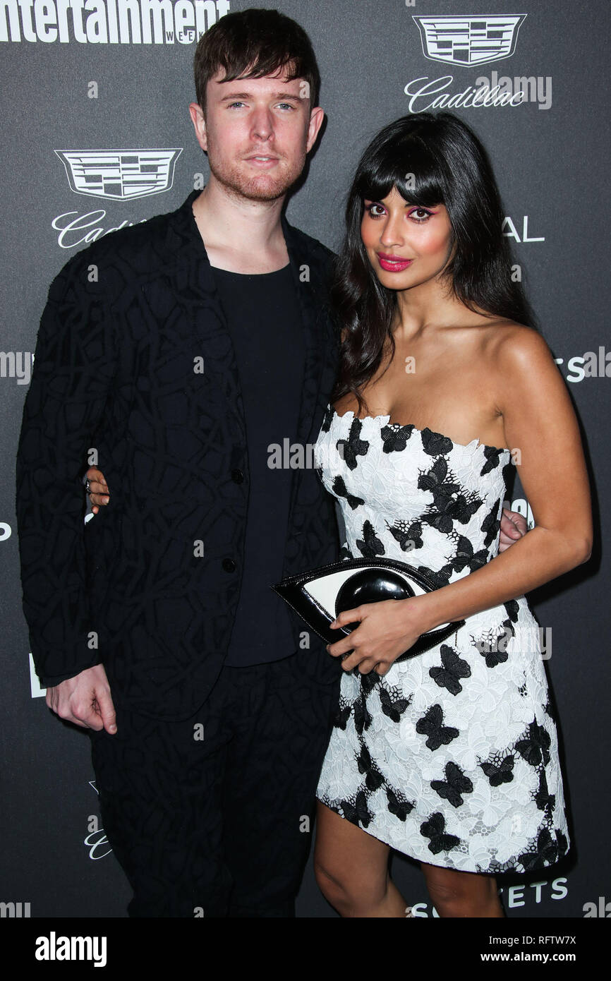 West Hollywood, California, USA. 26th January, 2019. Singer James Blake and  girlfriend/actress Jameela Jamil arrive at the Entertainment Weekly Pre  Screen Actors Guild Awards Party 2019 held at Chateau Marmont on January