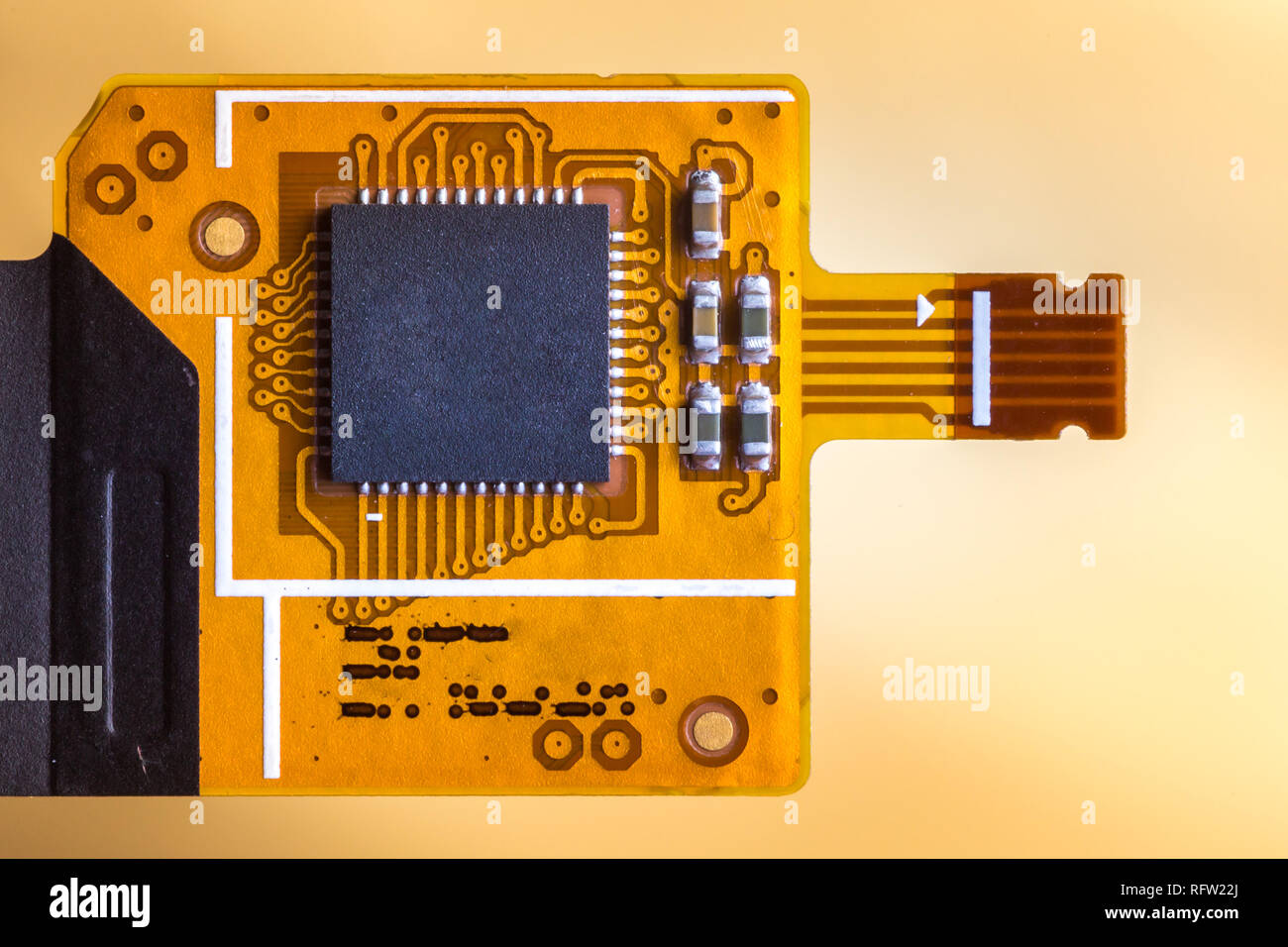 Flex ribbon cable chip from mobile phone. Touch screen controller