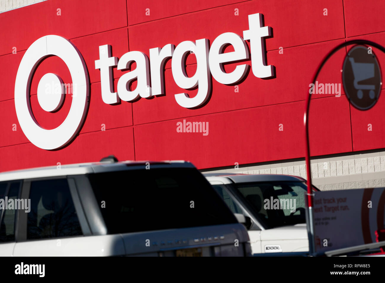 A logo sign outside of a Target retail store location in Woodbridge, Virginia, on January 21, 2019. Stock Photo