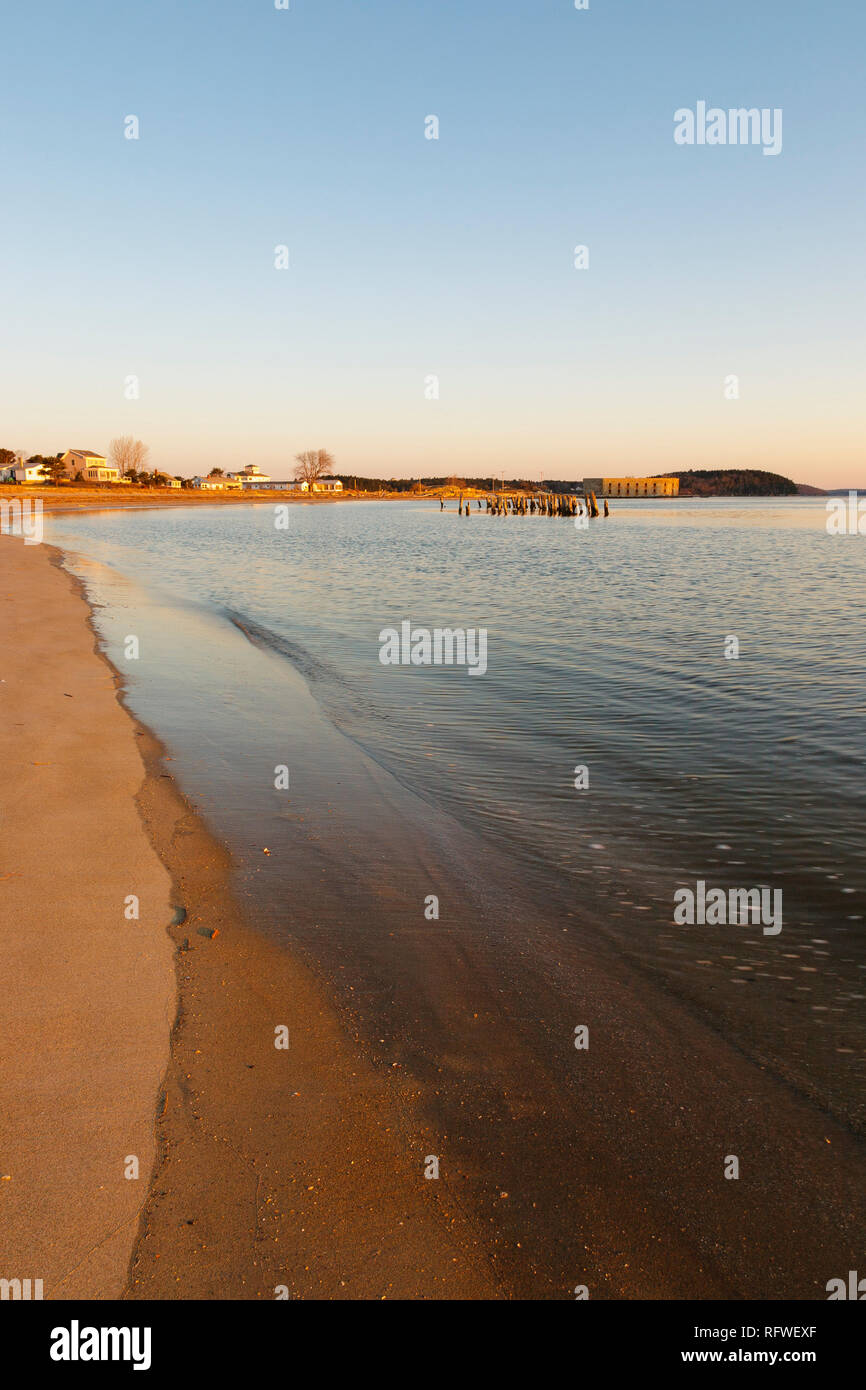 Popham Beach State Park in Phippsburg, Maine USA at sunrise during the