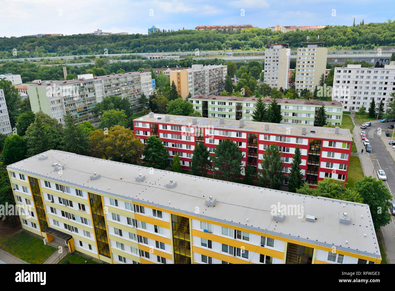High rise apartment and office buildings in suburbs of Prague (Praha 8