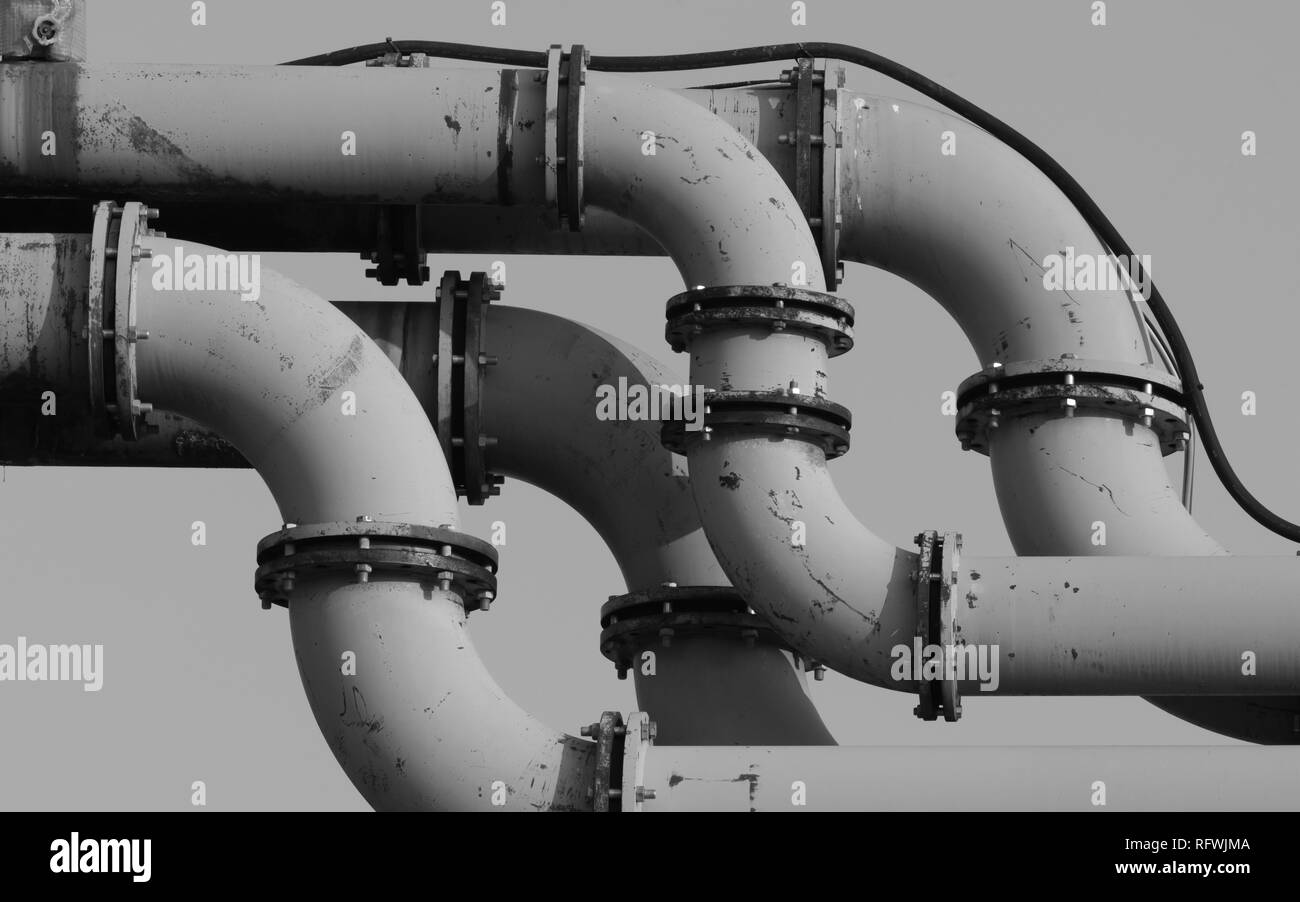 Water pipes on the construction site in black and white Stock Photo