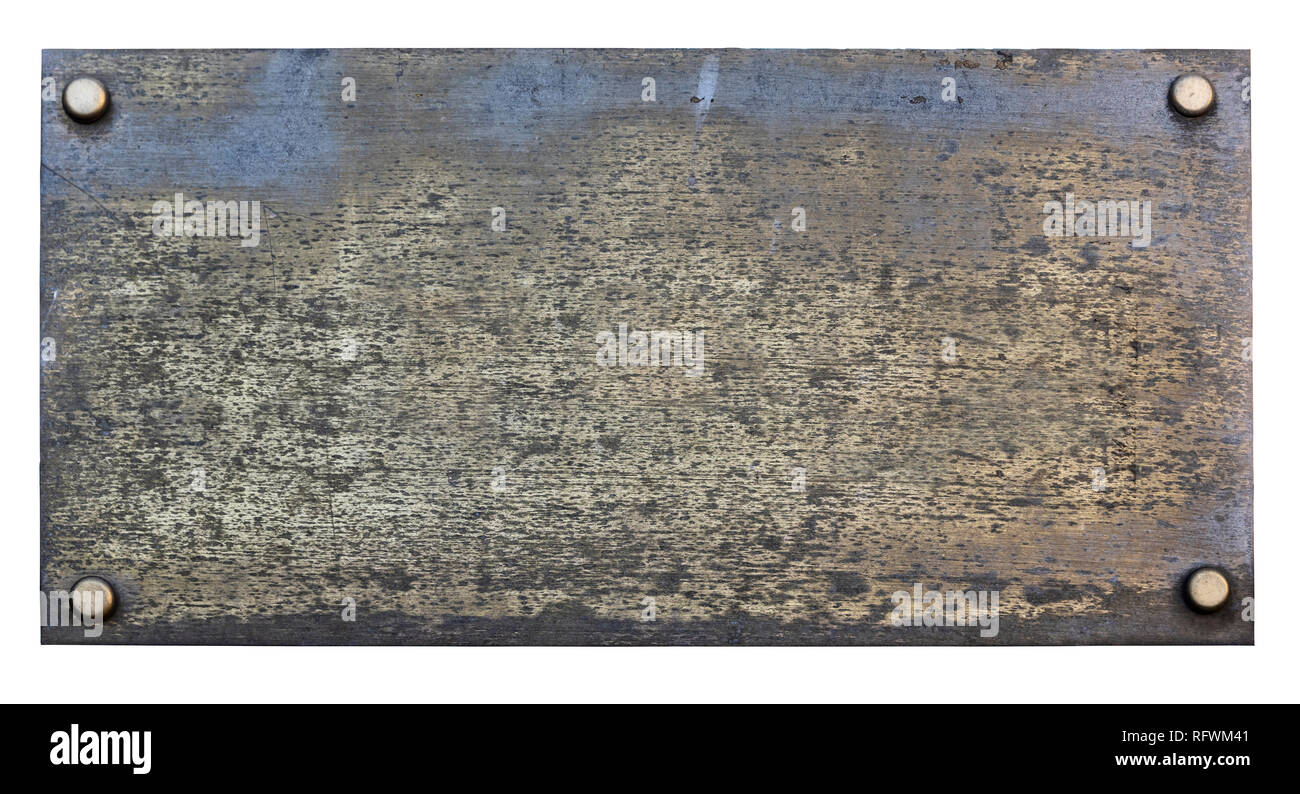 Old, blank, metal plaque isolated on white background Stock Photo Alamy