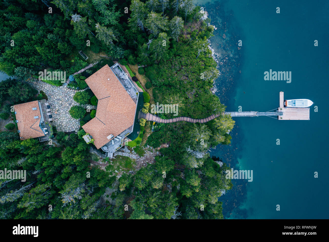 View of a house and dock in Northeast Harbor, Maine Stock Photo Alamy